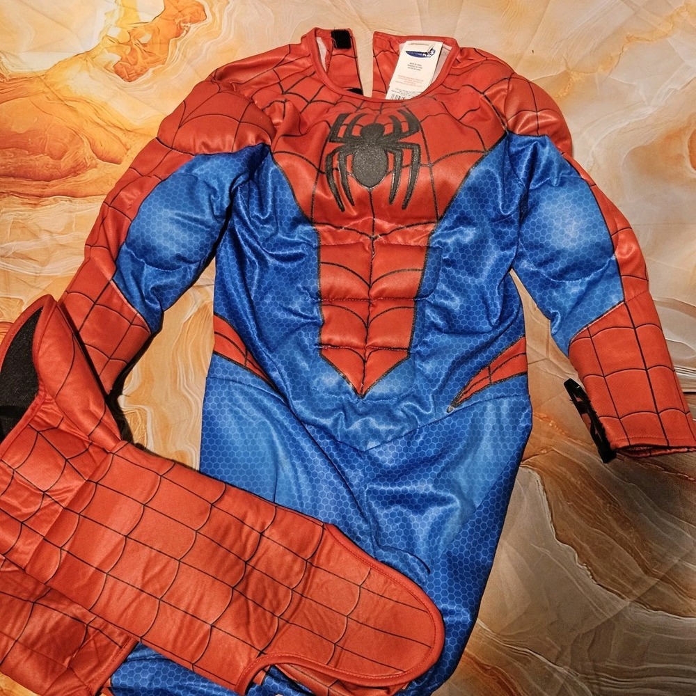 Marvel Spider-Man Boys Costume Size 4-6 Small Jumpsuit Boot Covers Halloween